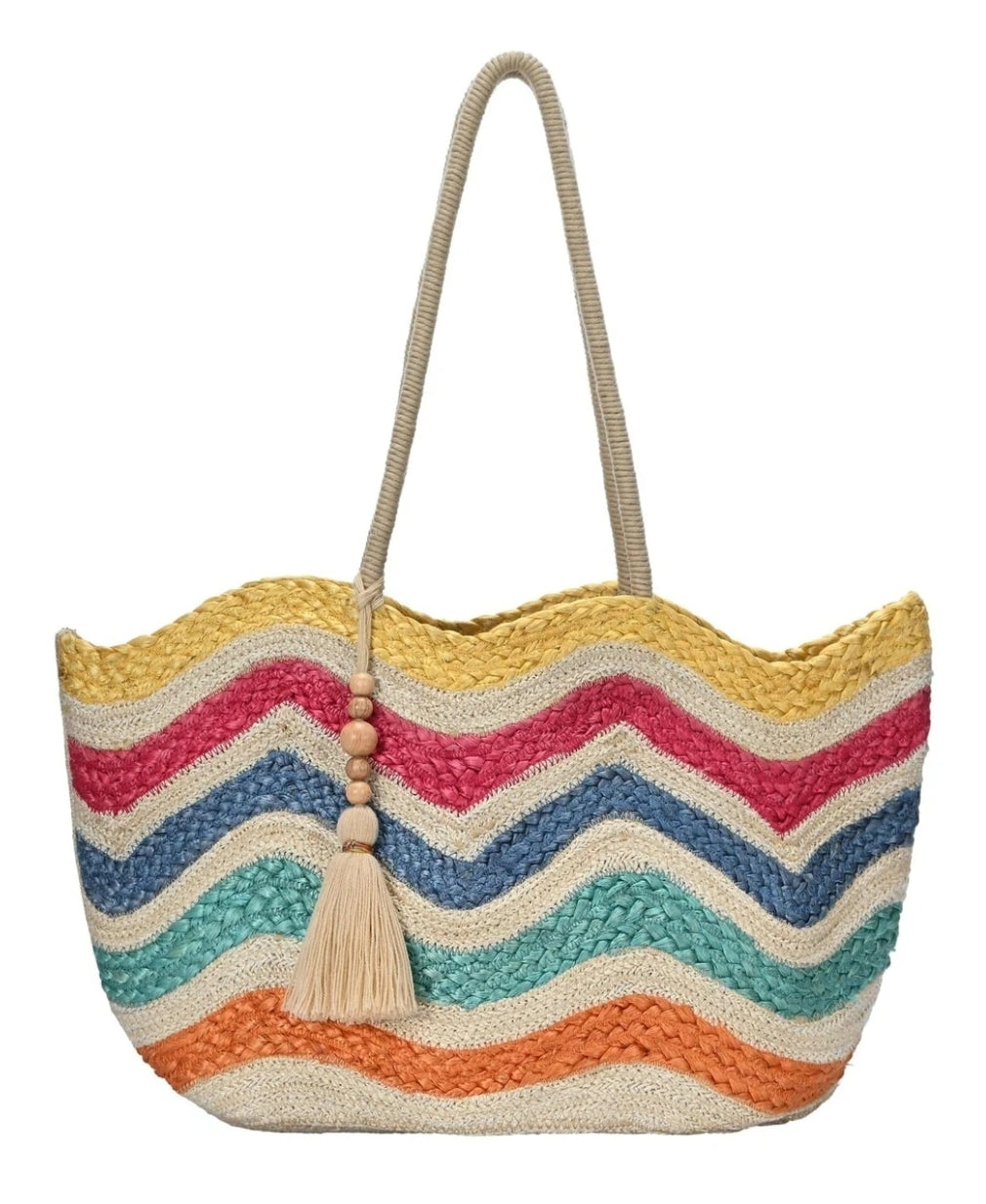 Wavy Rainbow Straw Tote Bag