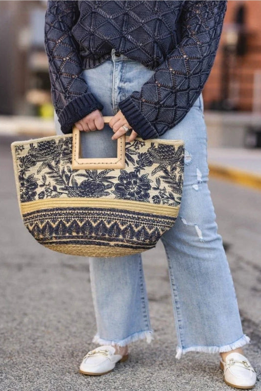 Handmade Tropical Jute Tote With Light Wood Handles