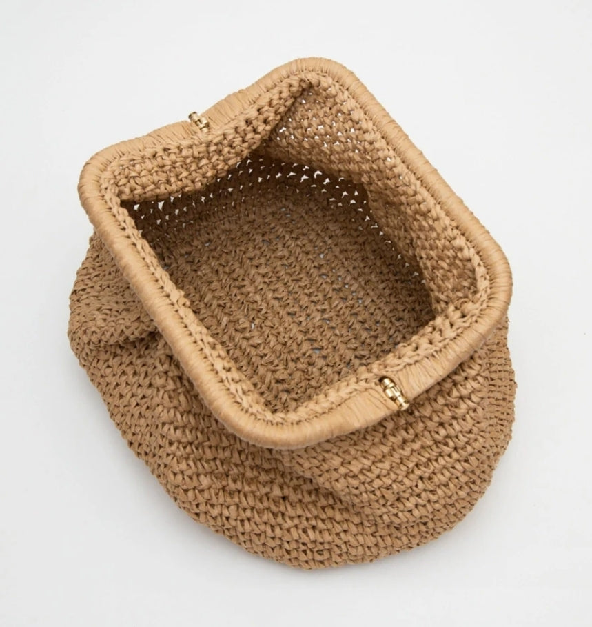 Hinge Straw Clutch Bag