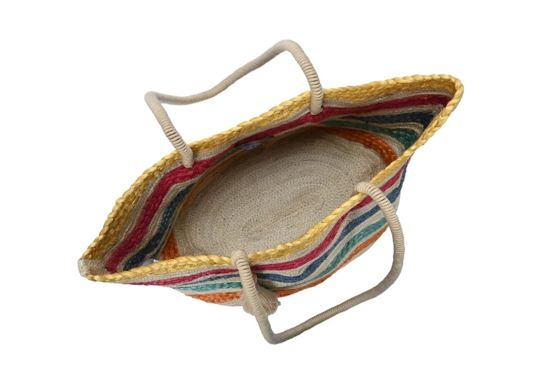 Wavy Rainbow Straw Tote Bag