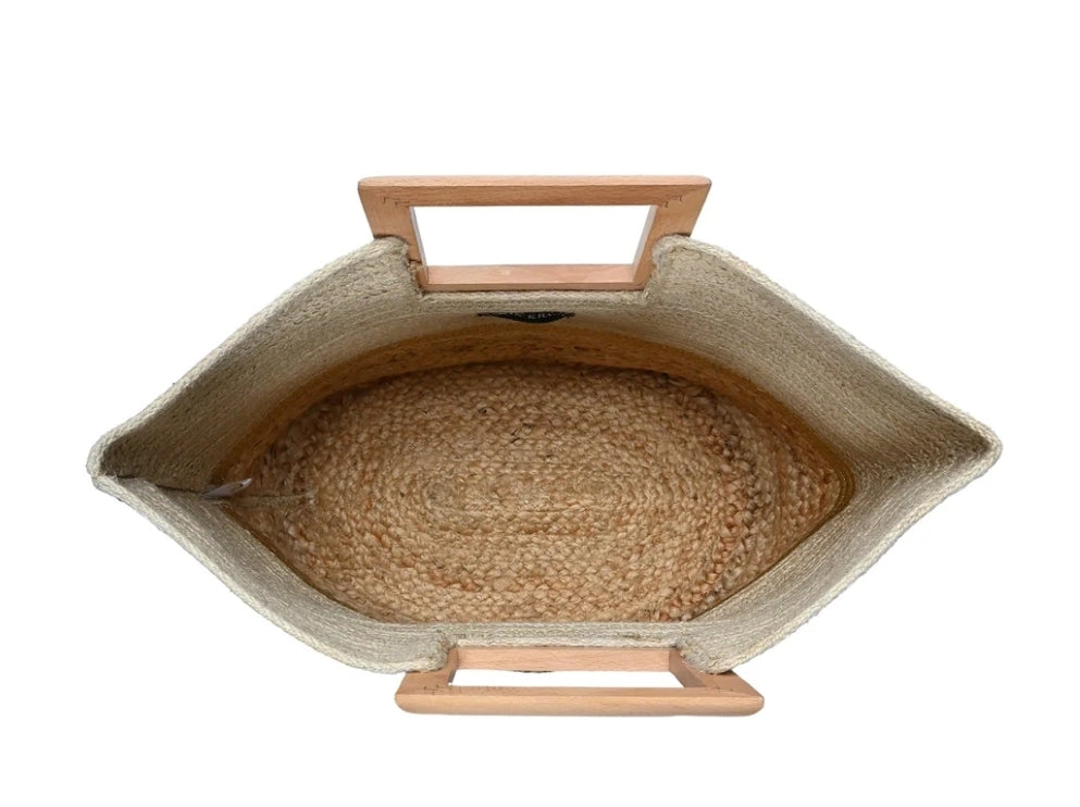 Handmade Tropical Jute Tote With Light Wood Handles