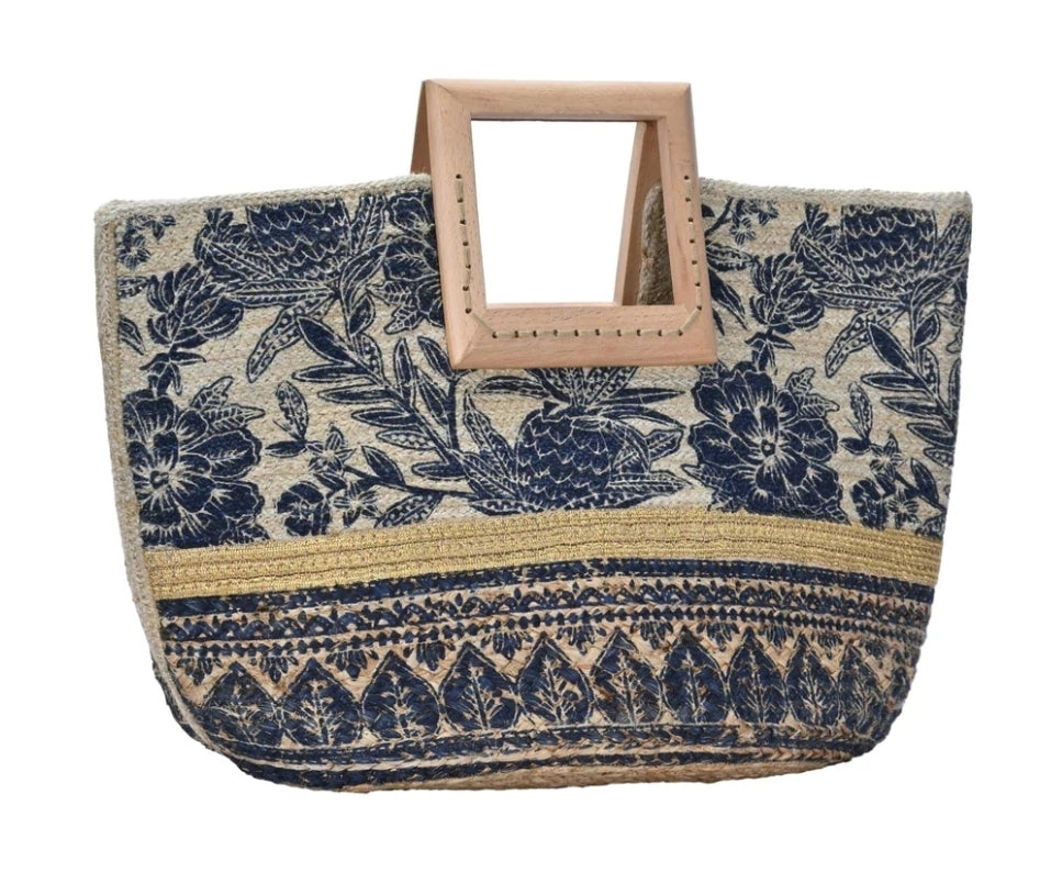 Handmade Tropical Jute Tote With Light Wood Handles