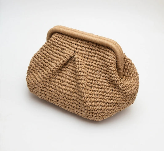 Hinge Straw Clutch Bag