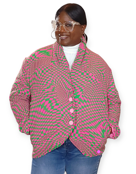 Retro Geo Print Padded Jacket