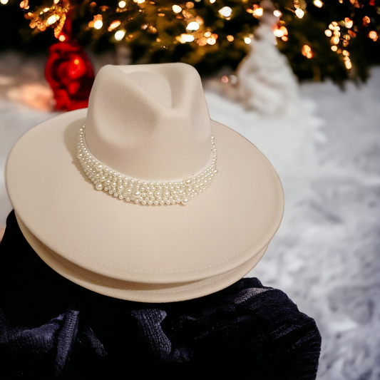 Faux Pearl Fedora Hat