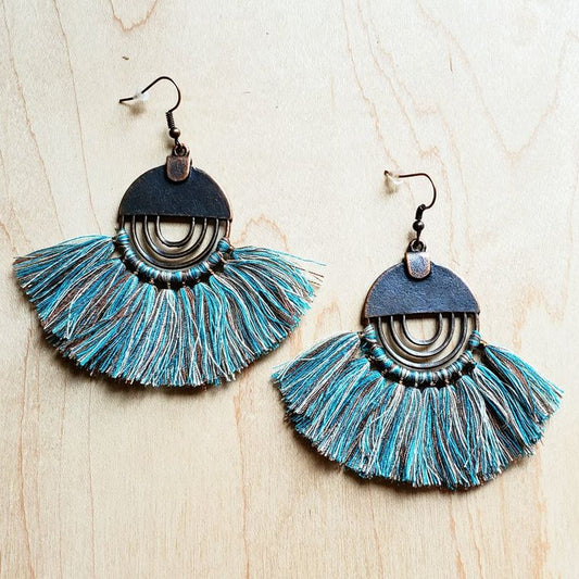 Denim Blue Fan Tassel Earrings