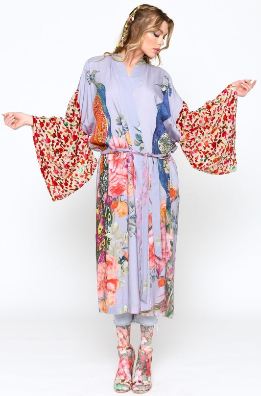 BLUE PEACOCK PRINT KIMONO/PONCHO