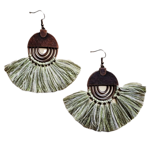 Army Green Fan Tassel Earrings