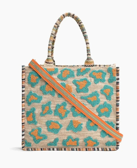 Turquoise Leopard Tote