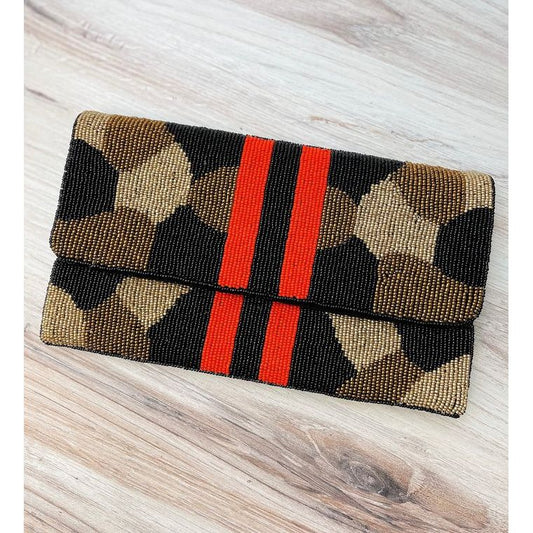 Camouflage Orange Stripe Beaded Crossbody/Clutch