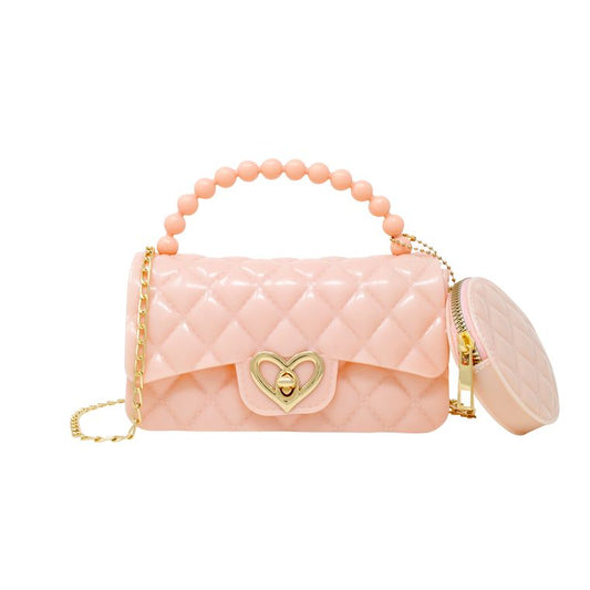 Leah & Lailah Collection/ Girls Jelly Quilted Heart Lock Bag w/Coin purse